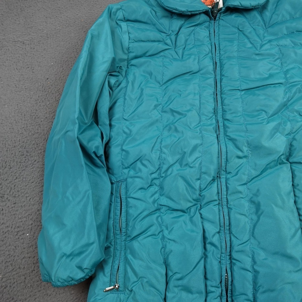 Vintage Comfy Down Jacket Womens 8 Teal Quilted Puffer Zip Coat Made in USA 80s